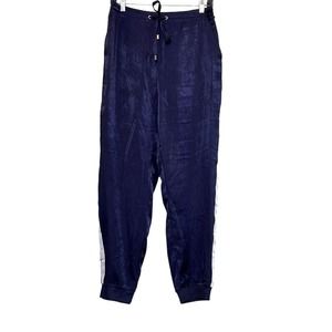 Soprano Silky‎ Joggers Elastic Waist Navy With White Tuxedo Stripe Size Large
